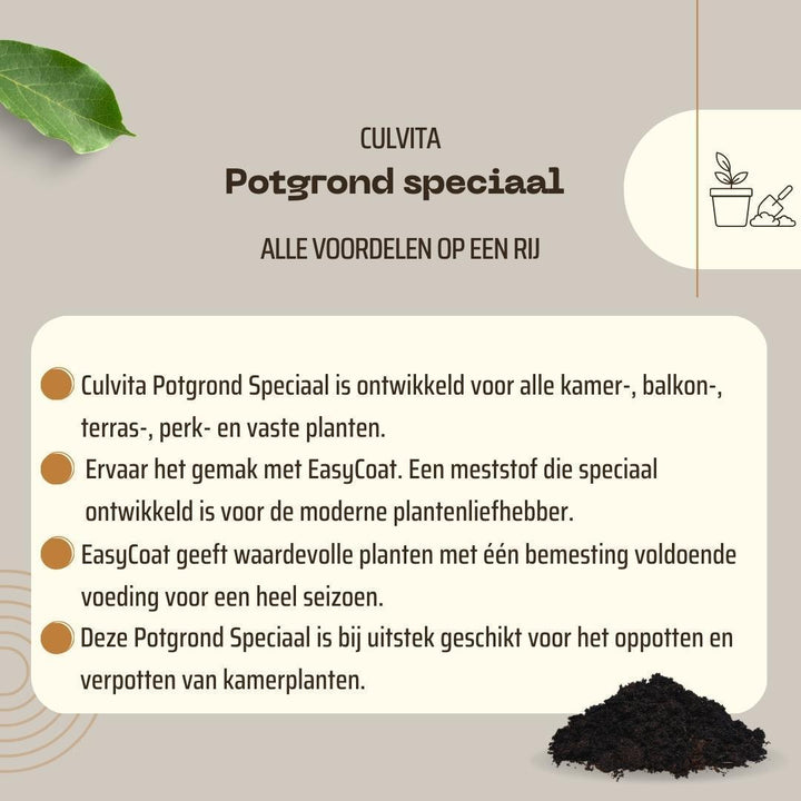 Culvita - Potgrond speciaal met 6 maanden voeding 40 liter - Premium grond voor kamerplanten & buitenplanten - inclusief EasyCoat plantenvoeding-Plant-Botanicly